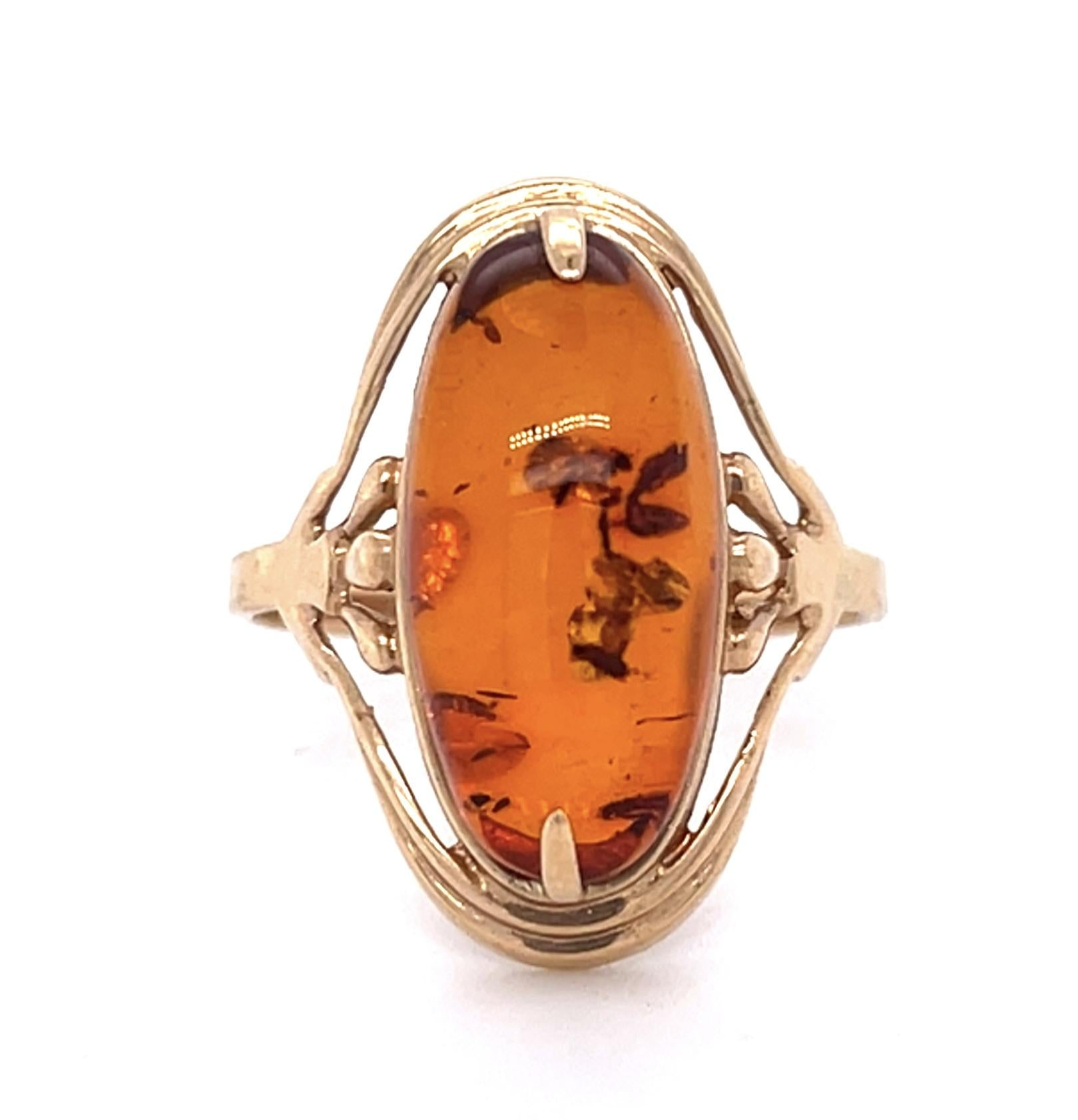Original Russian Amber 14K Rose Gold Ring (Antique 1920s)
