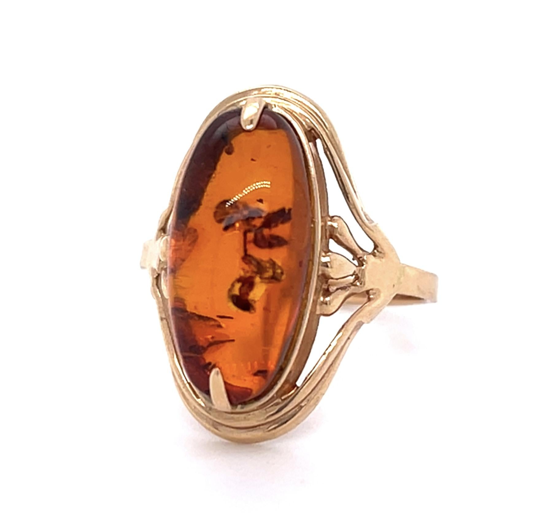 Original Russian Amber 14K Rose Gold Ring (Antique 1920s)