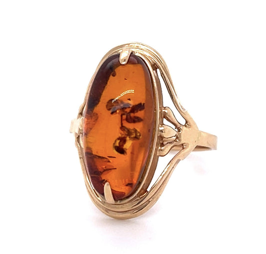 Original Russian Amber 14K Rose Gold Ring (Antique 1920s)