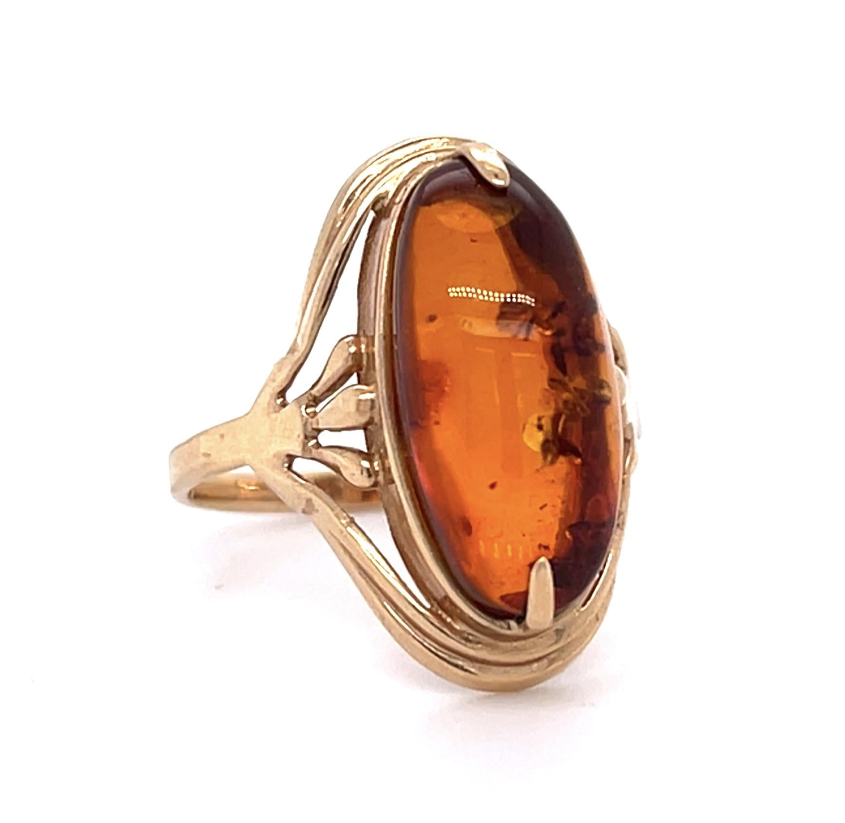 Original Russian Amber 14K Rose Gold Ring (Antique 1920s)