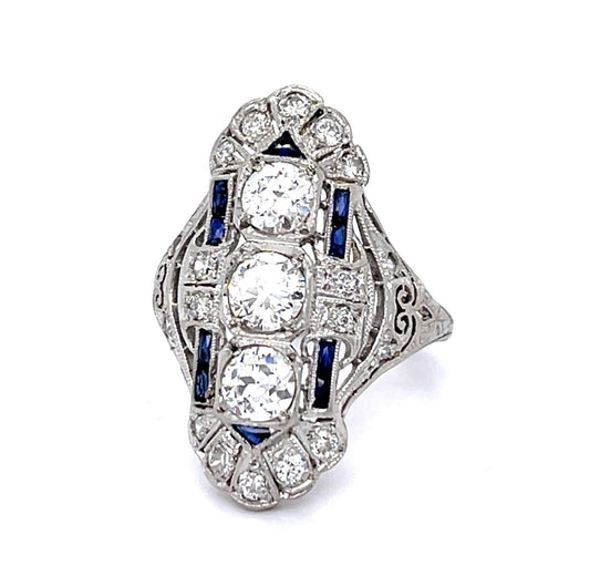 Original Art Deco 1.12ct Euro Diamond PT Ring