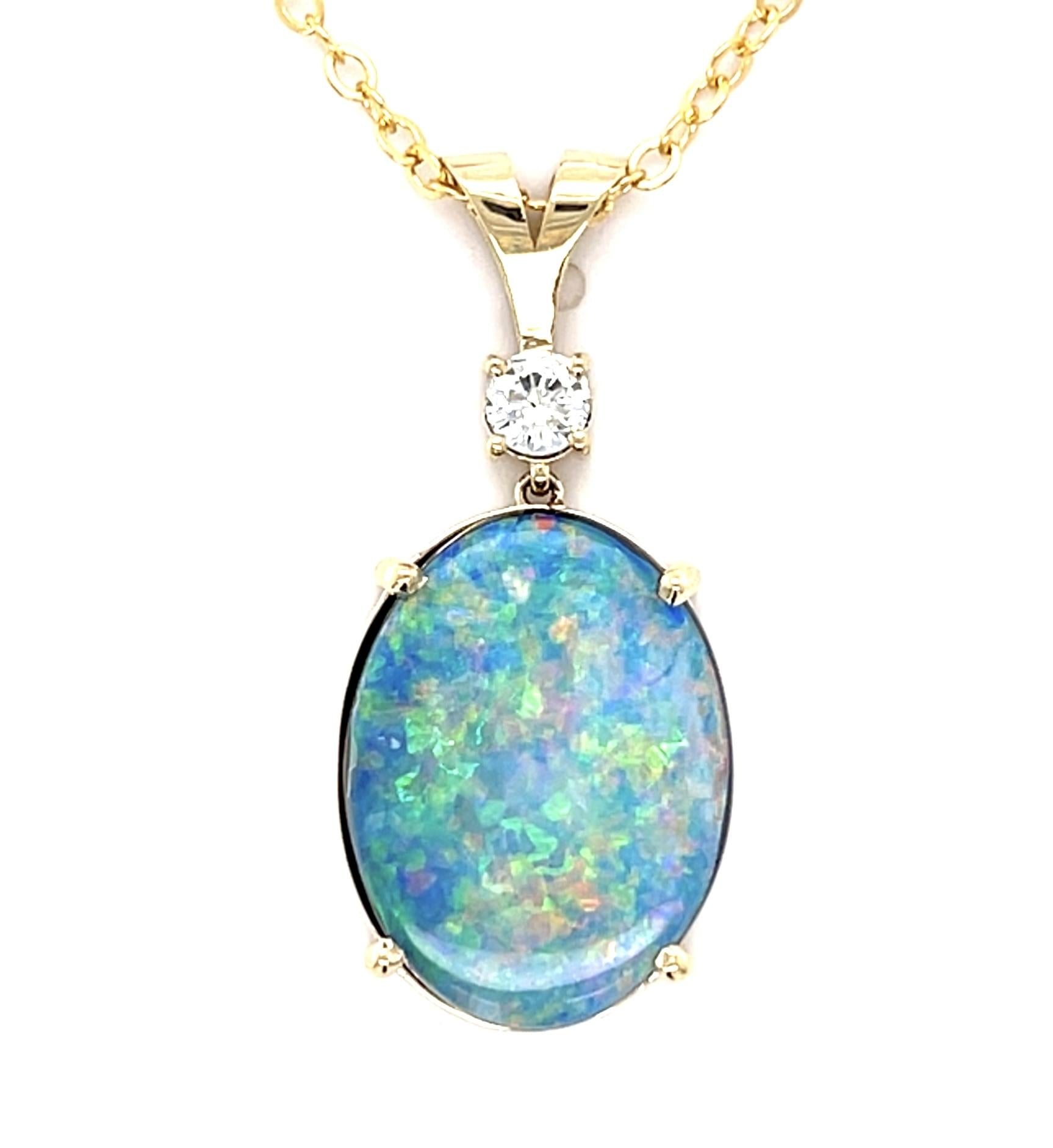 6.41ct Australian Opal Top set on Onyx Matrix 10KY Pendant