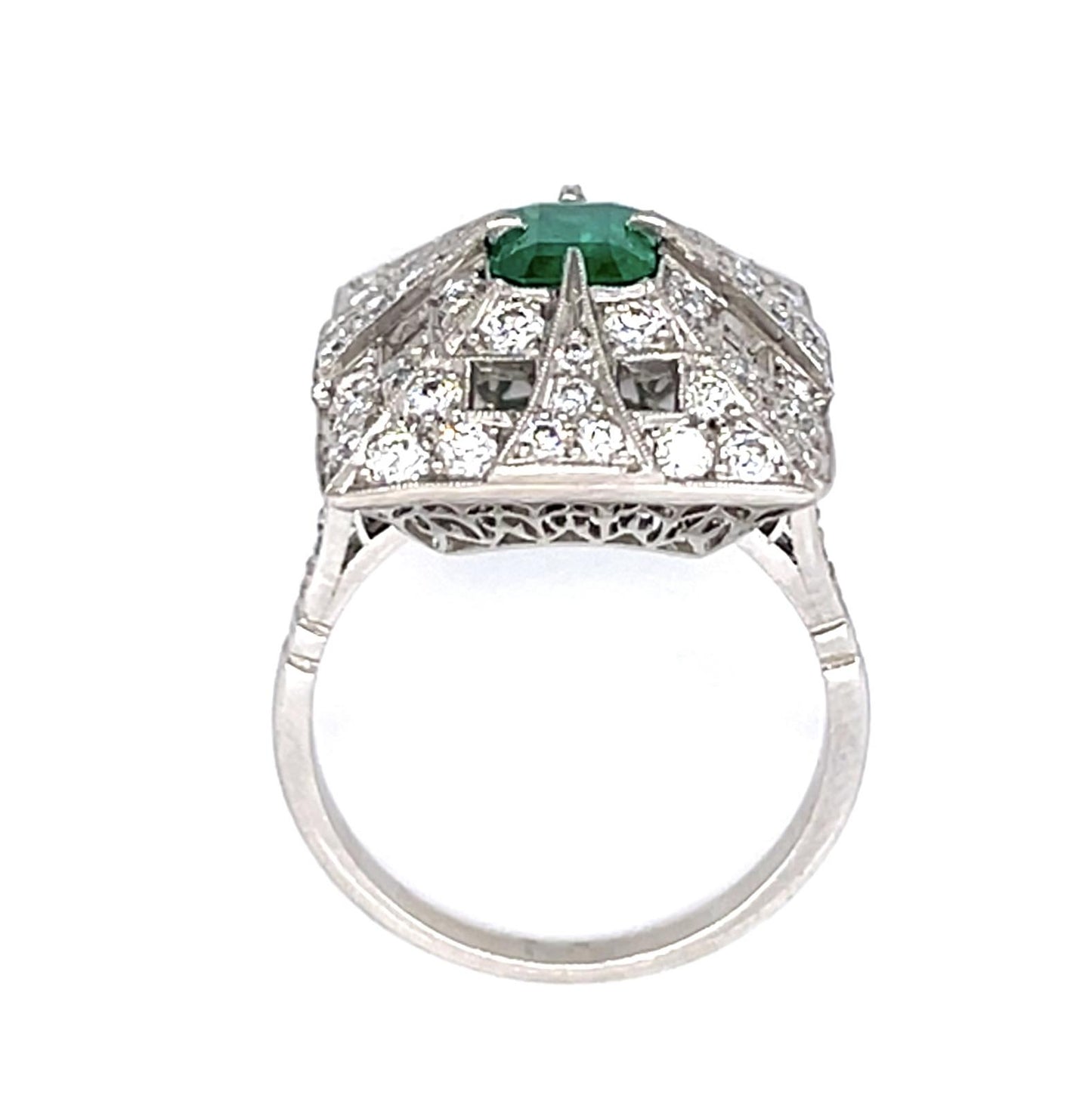 .86ct Emerald 1.26ct Diamond PT Handmade Ring