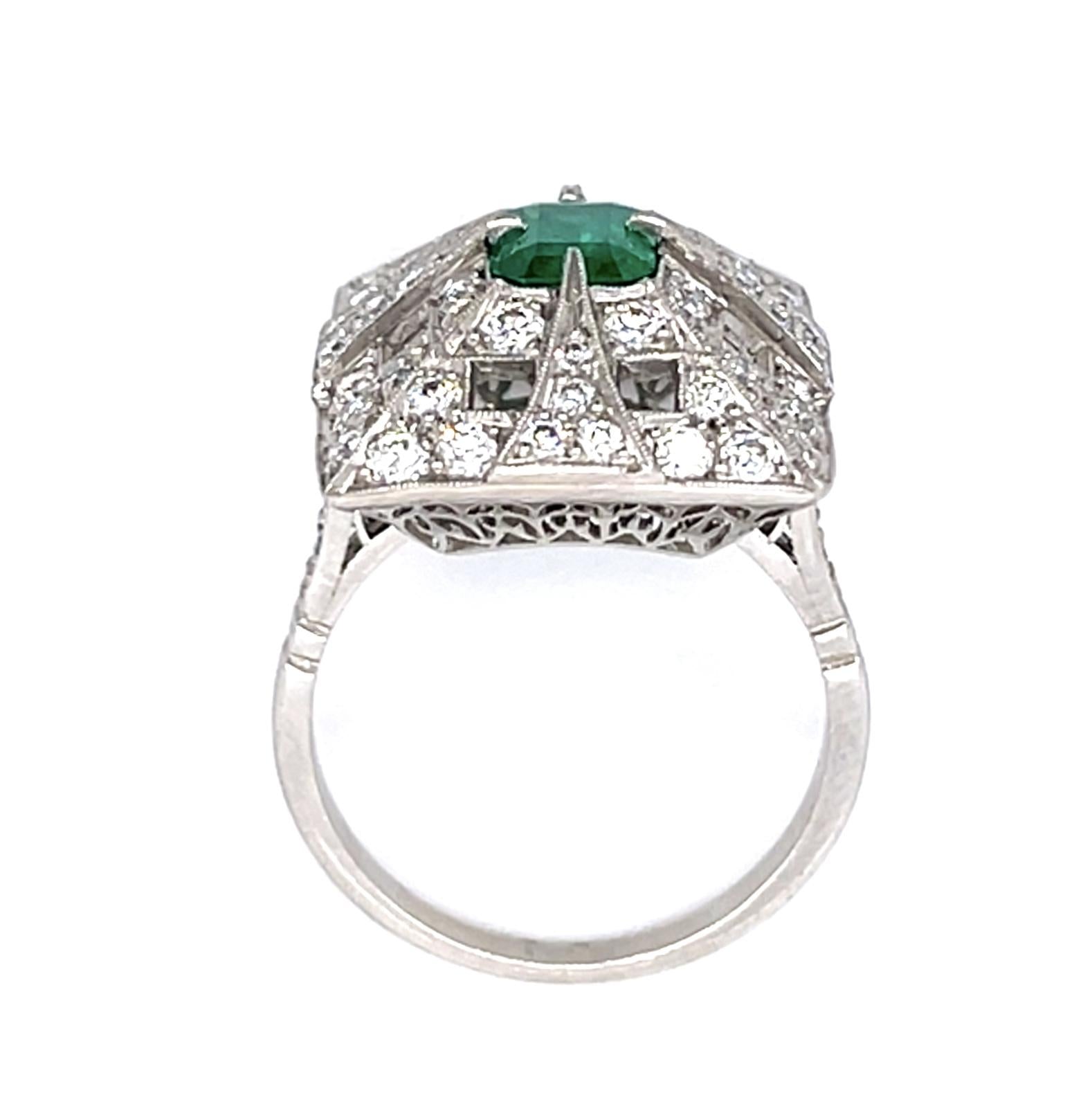 .86ct Emerald 1.26ct Diamond PT Handmade Ring