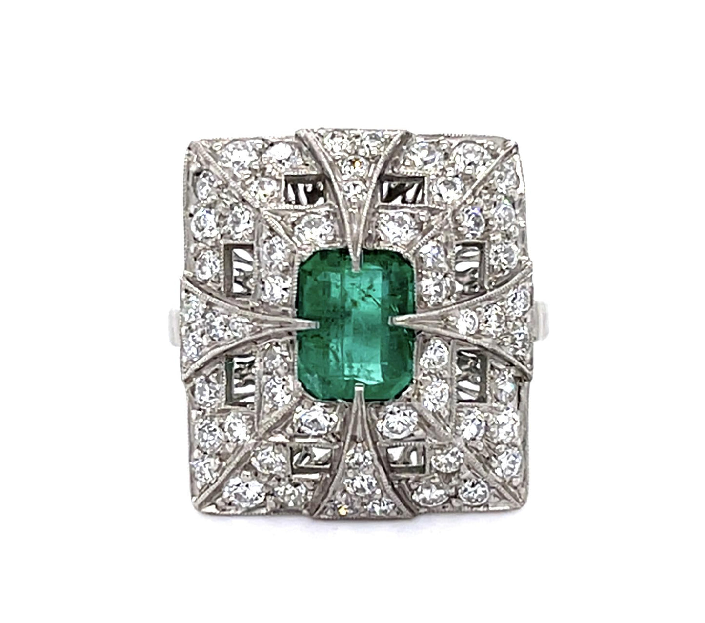 .86ct Emerald 1.26ct Diamond PT Handmade Ring