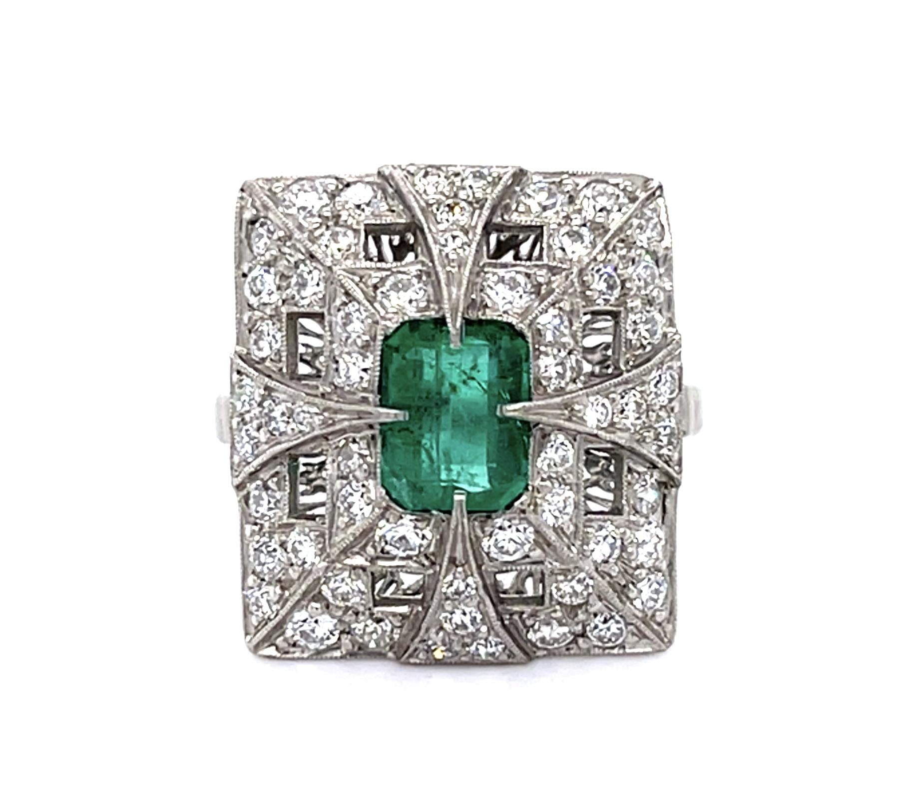 .86ct Emerald 1.26ct Diamond PT Handmade Ring