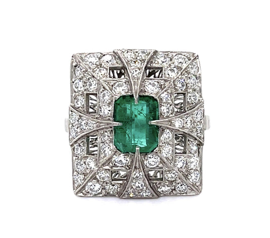 .86ct Emerald 1.26ct Diamond PT Handmade Ring