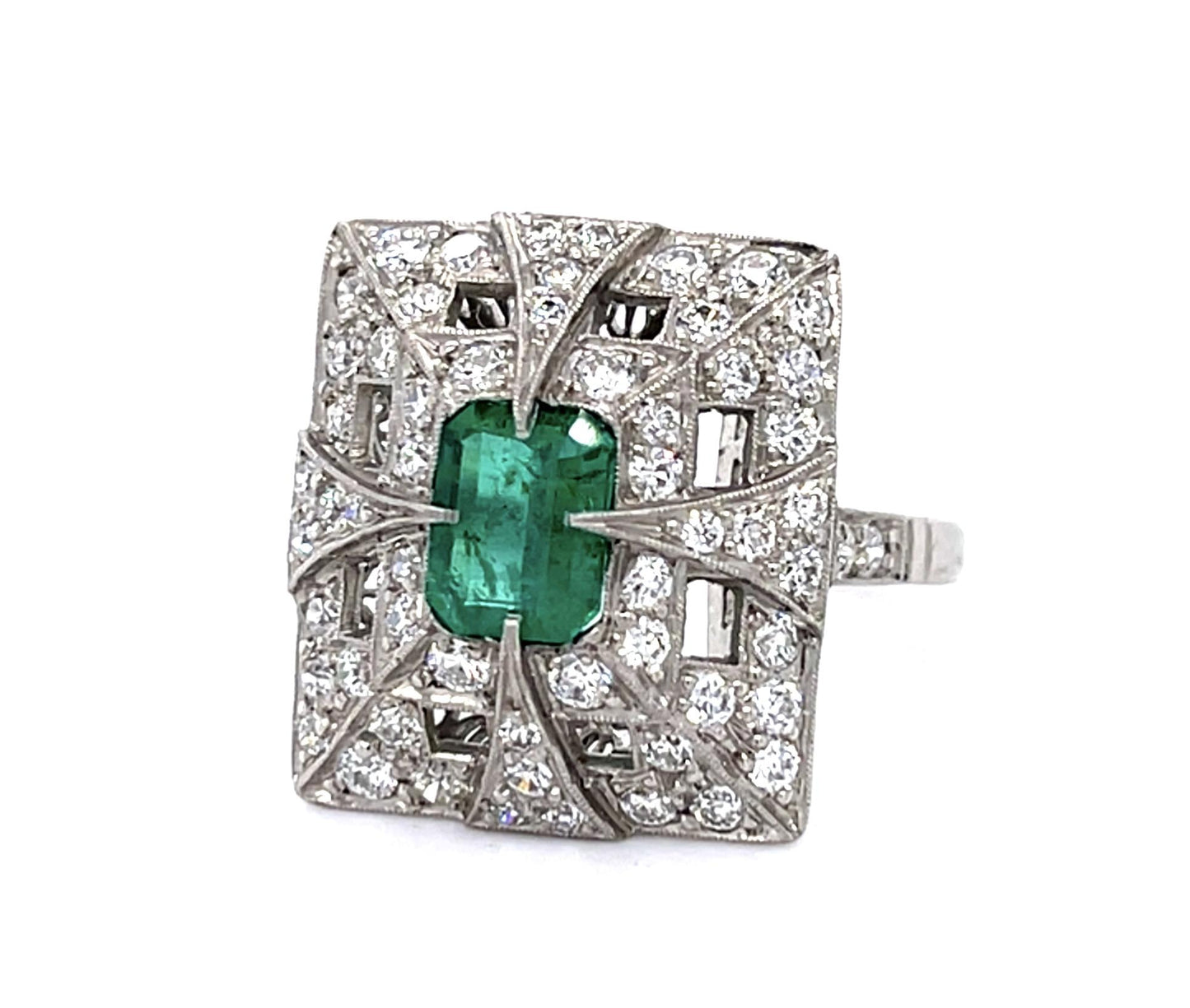 .86ct Emerald 1.26ct Diamond PT Handmade Ring