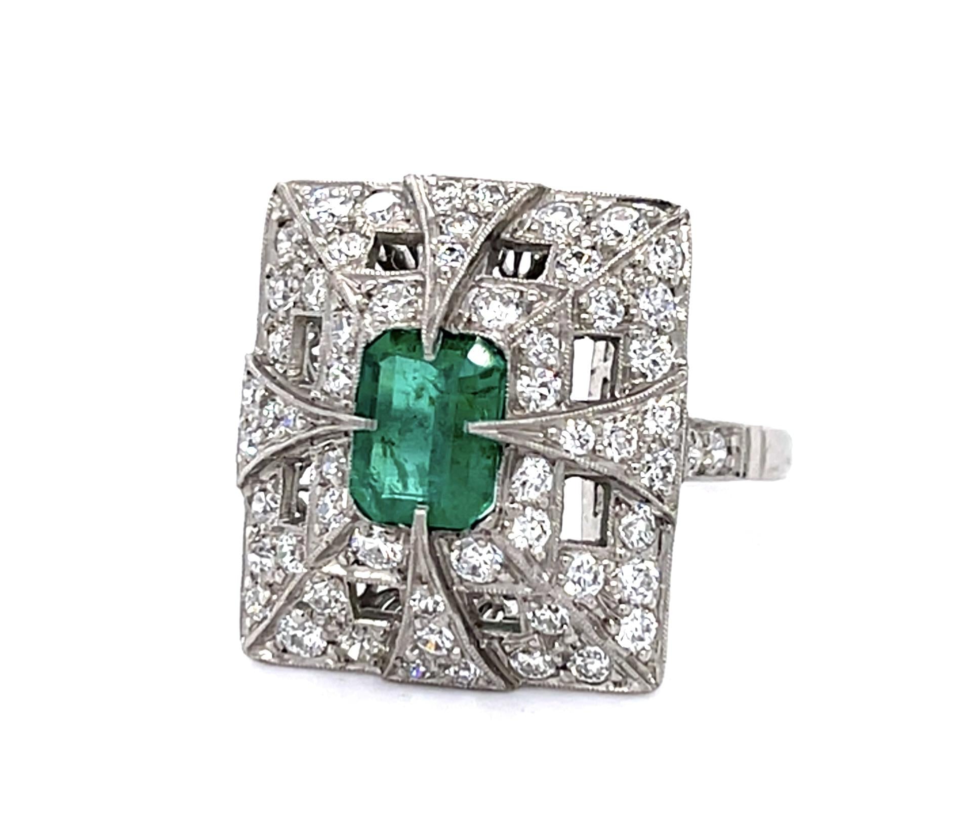 .86ct Emerald 1.26ct Diamond PT Handmade Ring