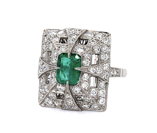 .86ct Emerald 1.26ct Diamond PT Handmade Ring