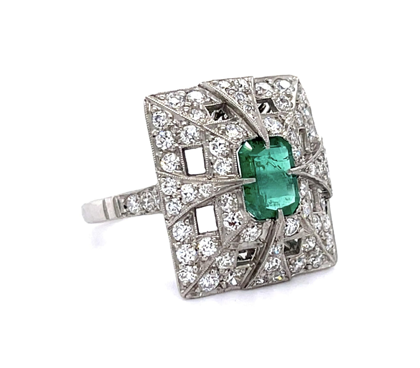 .86ct Emerald 1.26ct Diamond PT Handmade Ring