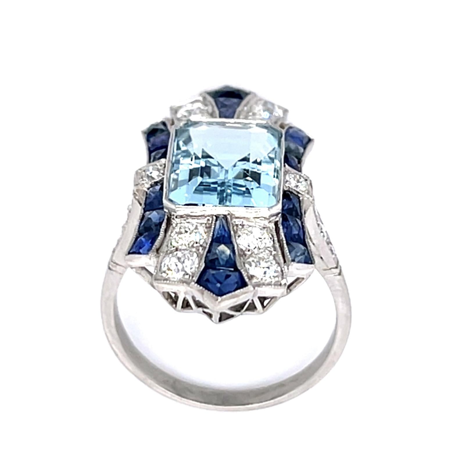 3.80ct Aquamarine PT Handmade Ring