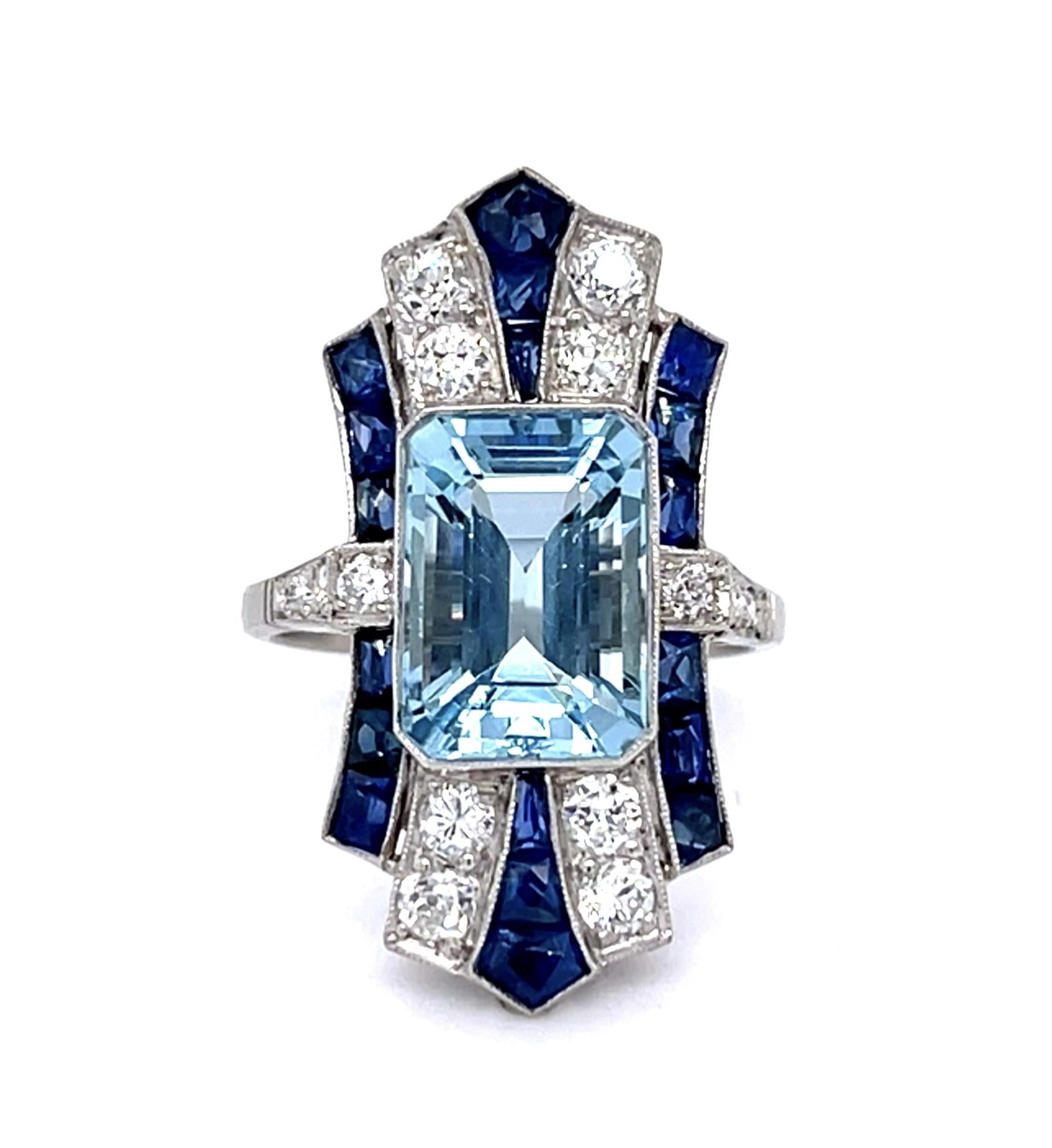 3.80ct Aquamarine PT Handmade Ring