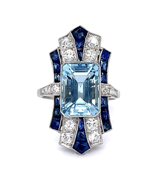 3.80ct Aquamarine PT Handmade Ring