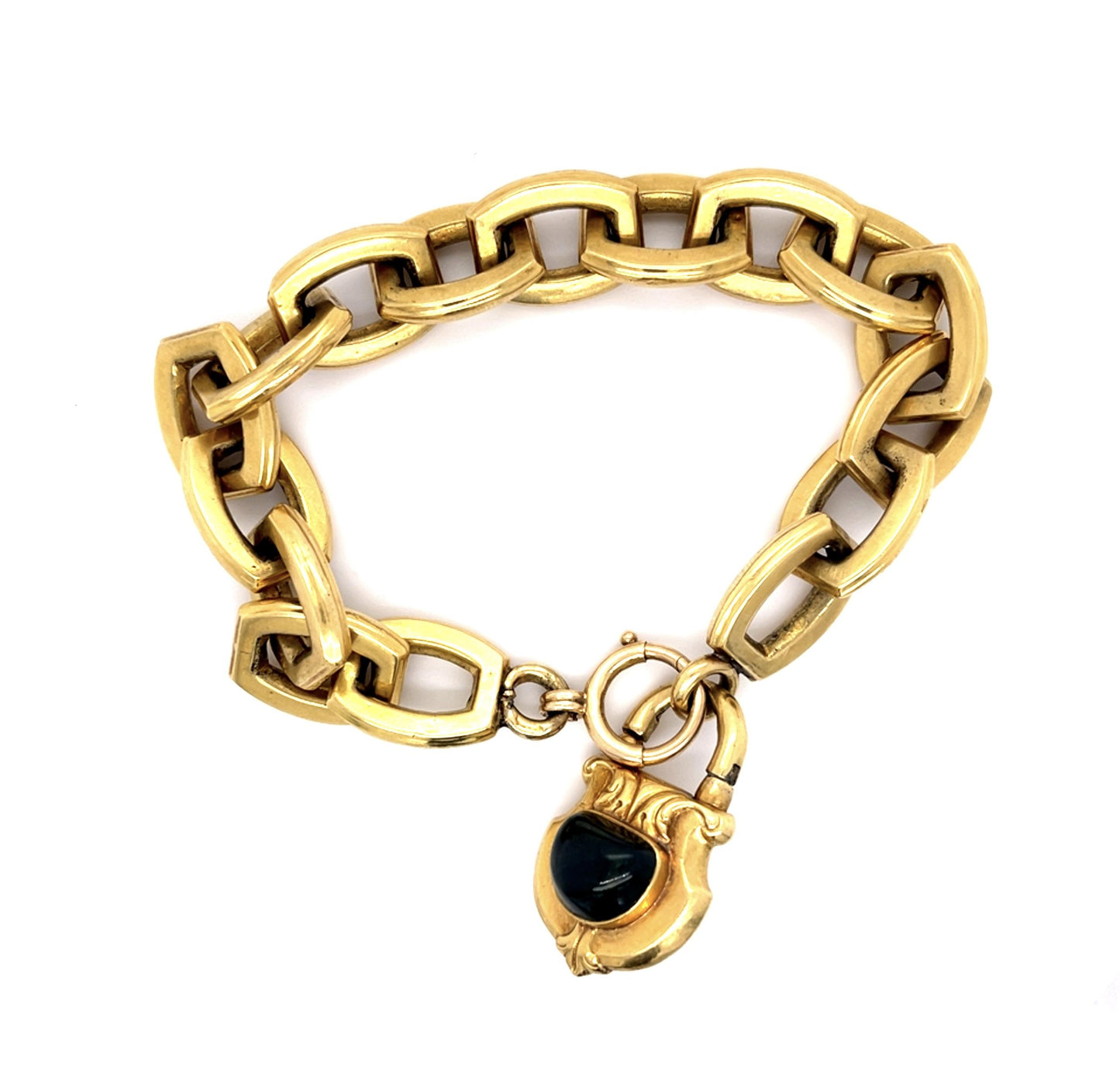 14KY Large Link Hollow Lock Bracelet (Antique 1900s)