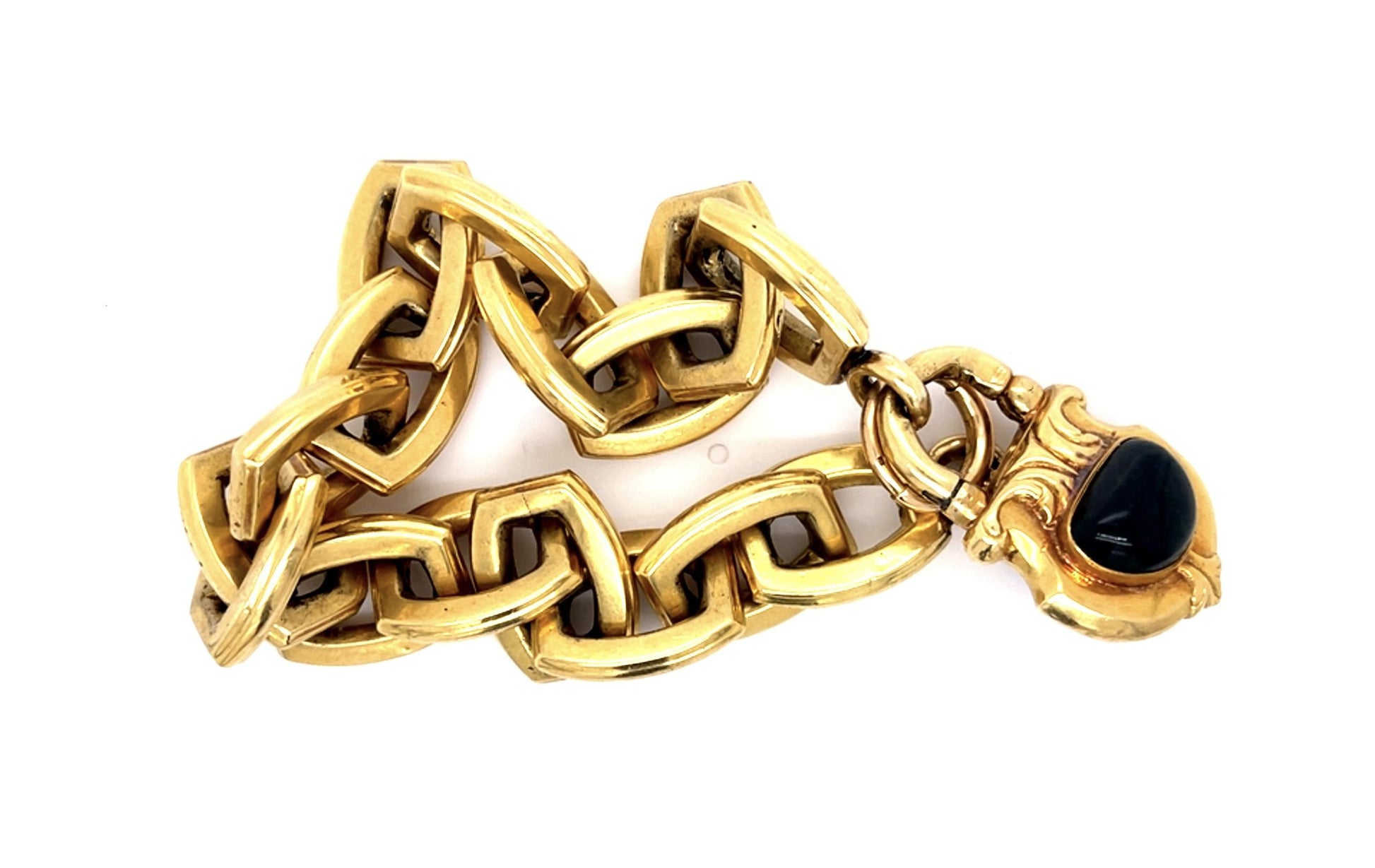 14KY Large Link Hollow Lock Bracelet (Antique 1900s)