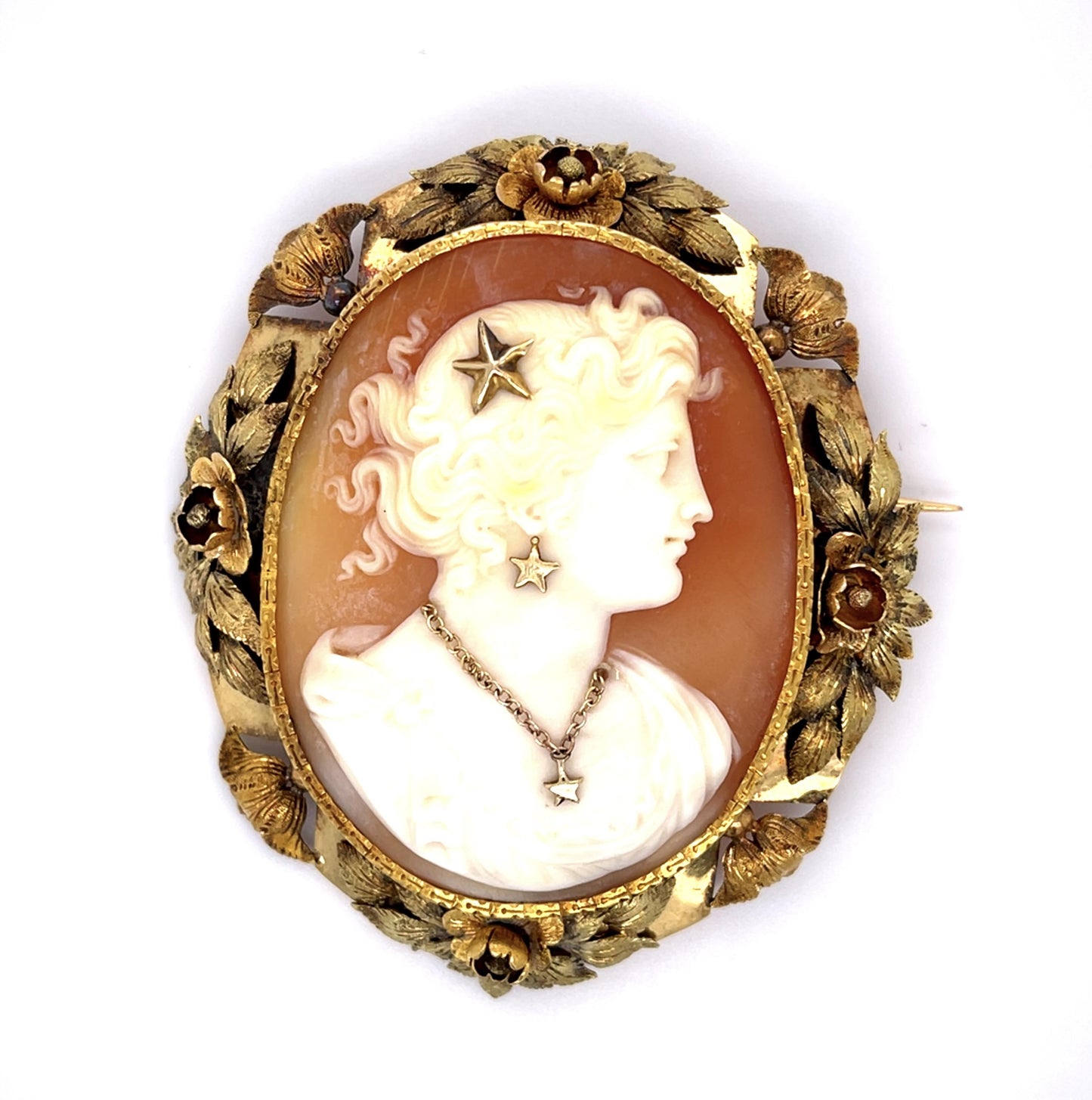 Original Victorian Cameo 14KY Brooch Pendant with Handmade Border