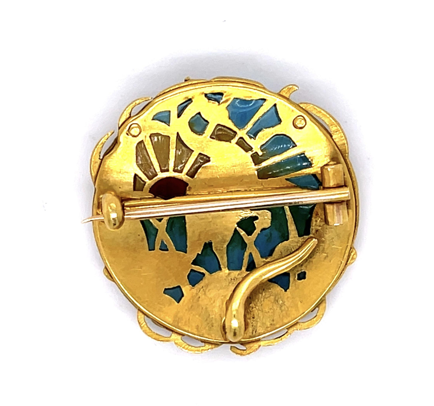 Original Art Nouveau Enamel Stork Brooch 18KY Pendant (Antique 1900s)