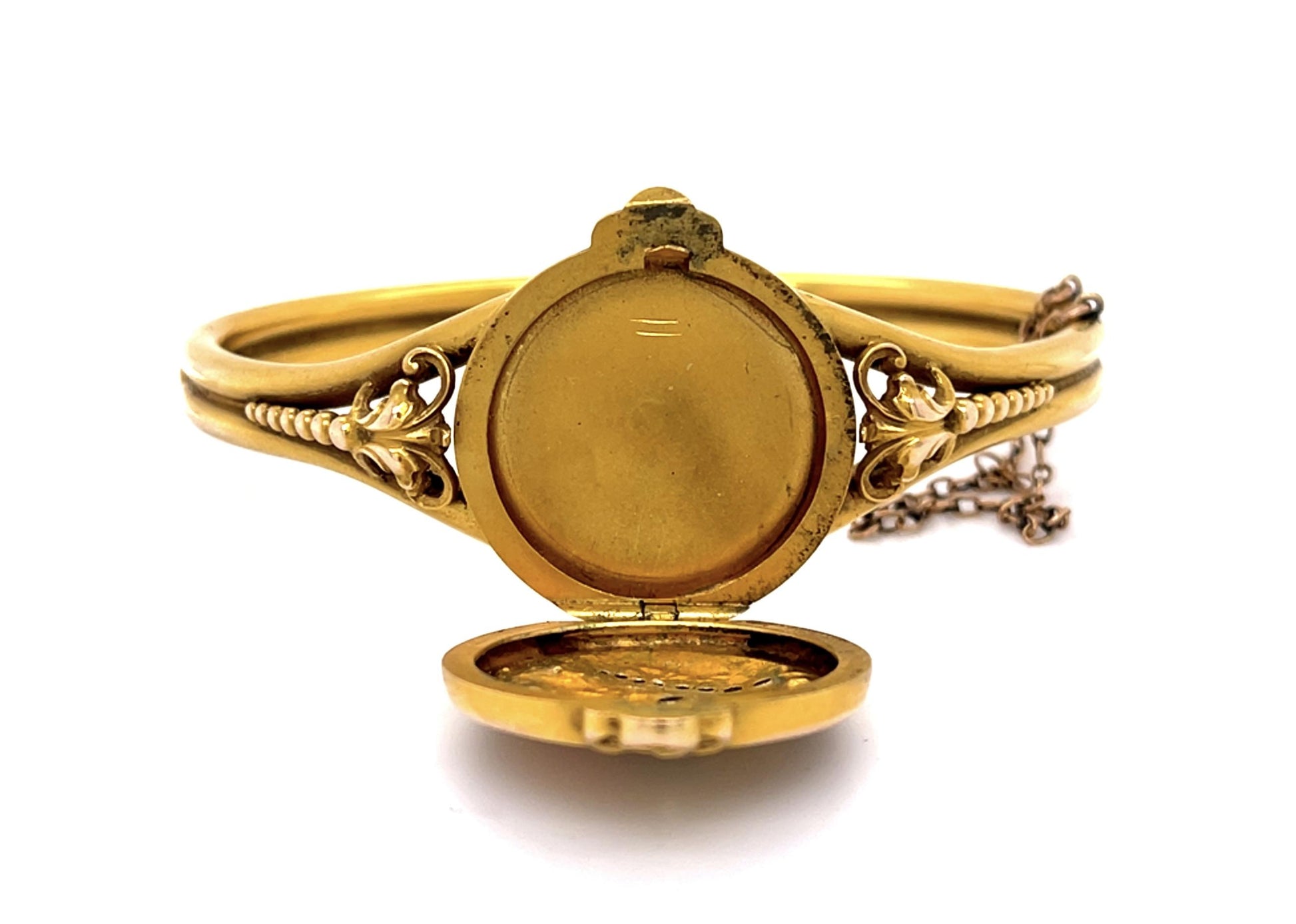 Original Art Nouveau .14ct Diamond + Enamel Byzantine Woman 14KY Bangle Bracelet