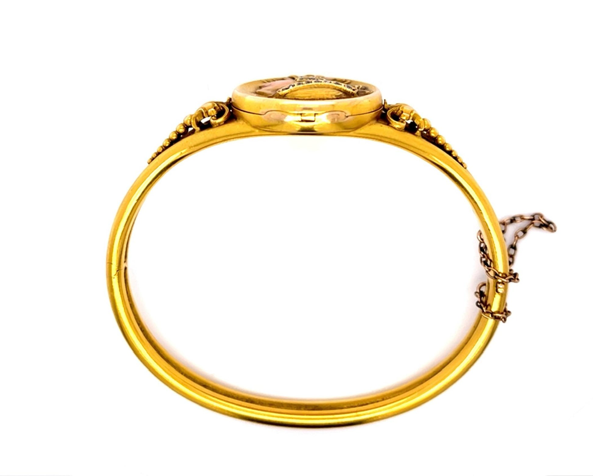 Original Art Nouveau .14ct Diamond + Enamel Byzantine Woman 14KY Bangle Bracelet