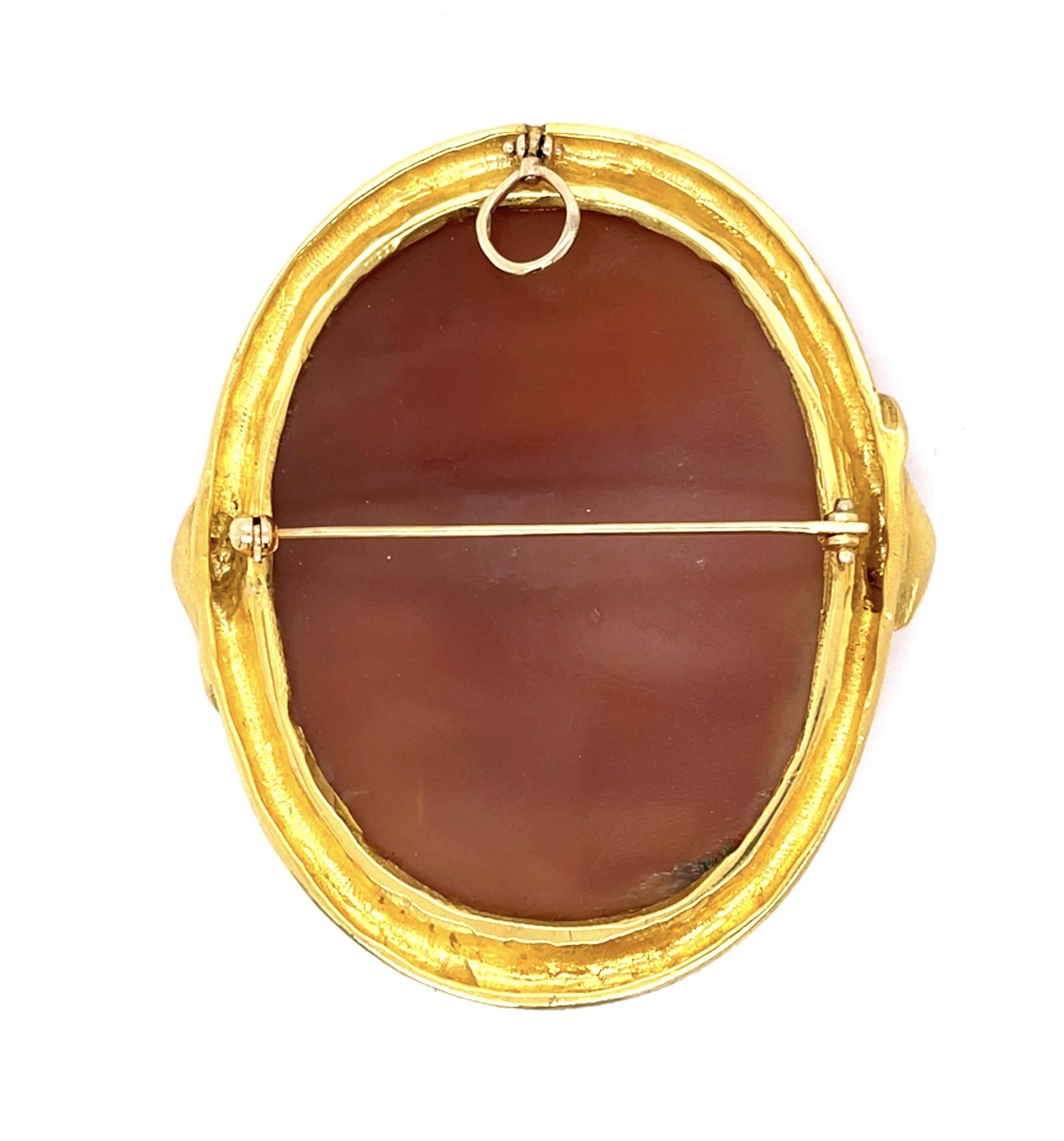 Original Art Nouveau Carved Cameo with Snake Border 18KY Brooch Pendant