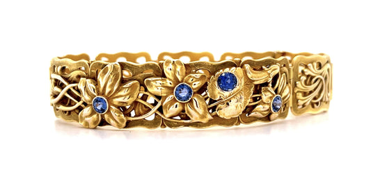 Original Art Nouveau 1ct Sapphire 18KY Bracelet (Antique 1900s)
