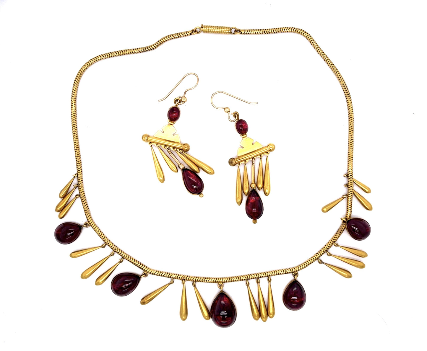 Original Victorian 53ct Garnet 16KY Necklace Earrings Set (Antique 1890s)
