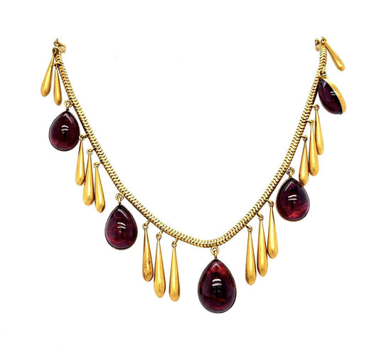 Original Victorian 53ct Garnet 16KY Necklace Earrings Set (Antique 1890s)