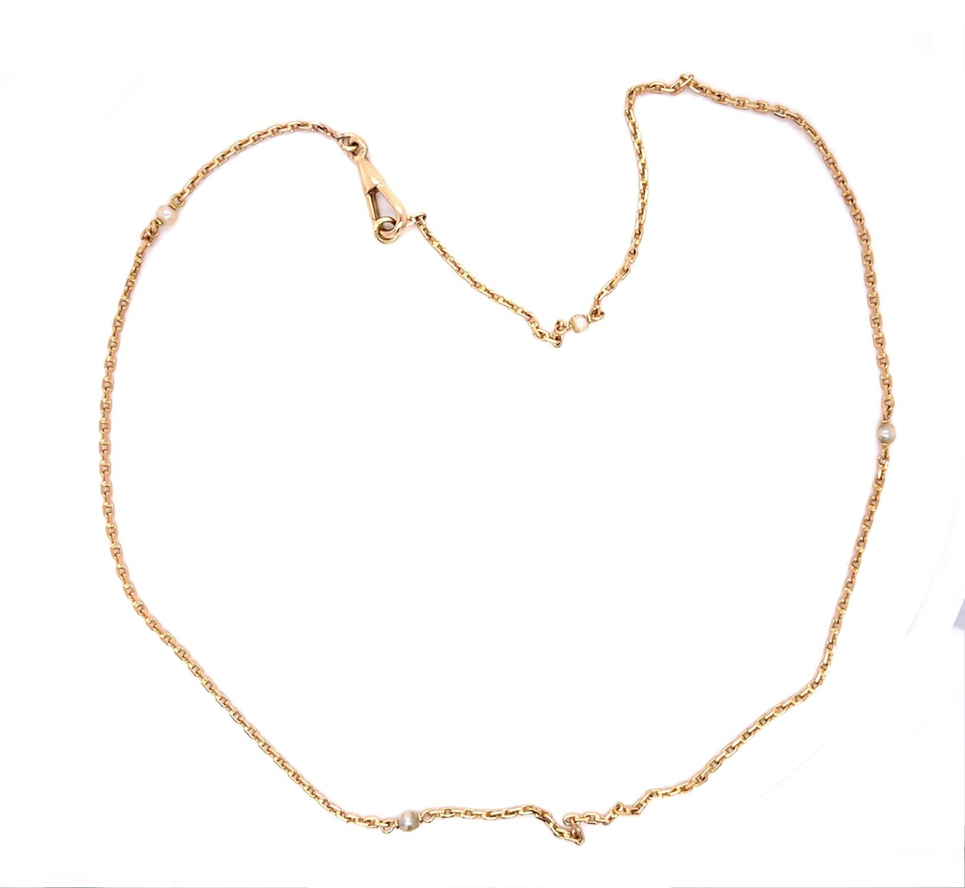Original Victorian Natural Pearl 14KY Chain Necklace (Antique 1890s)