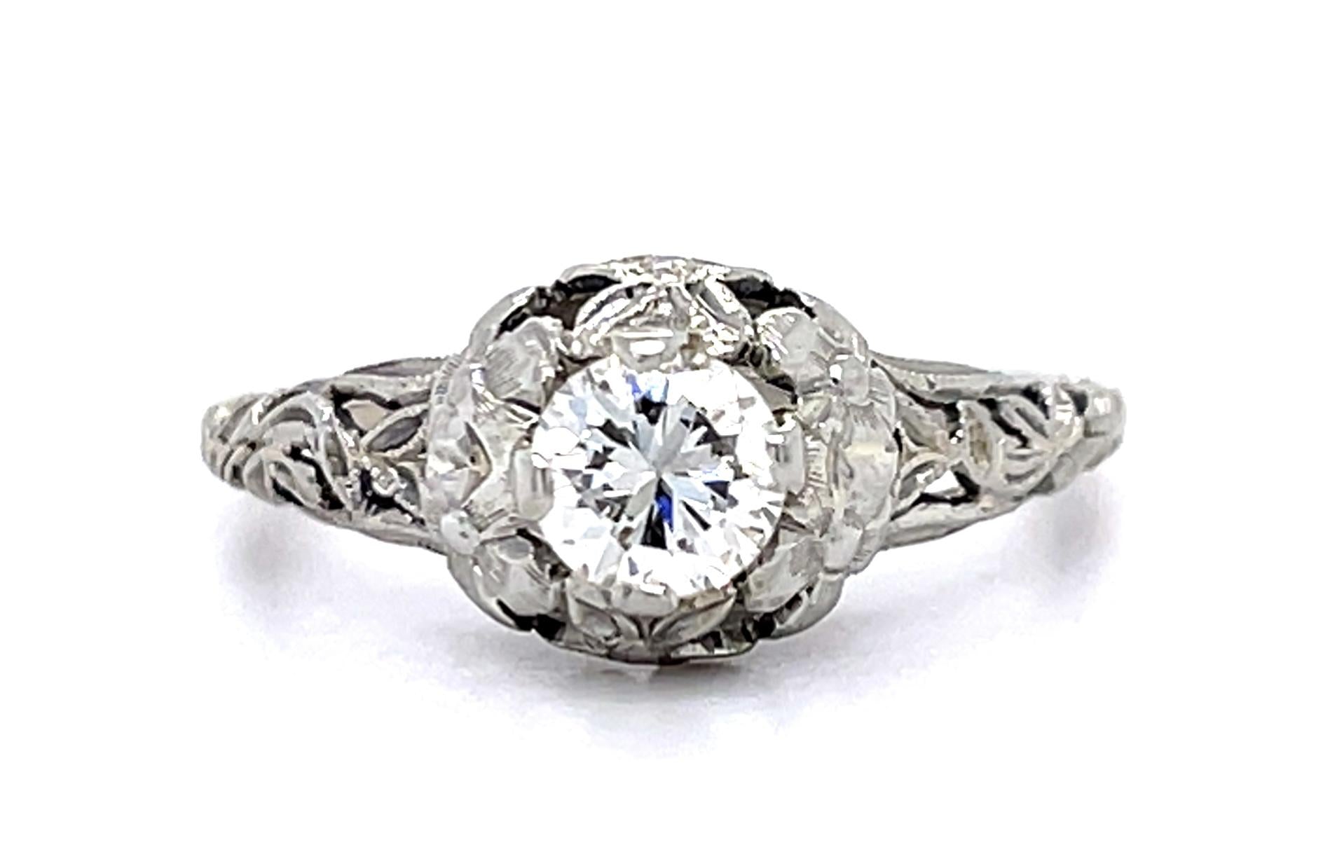 Original Art Deco .45ct Old European Diamond 18KW Ring (Vintage 1930s)