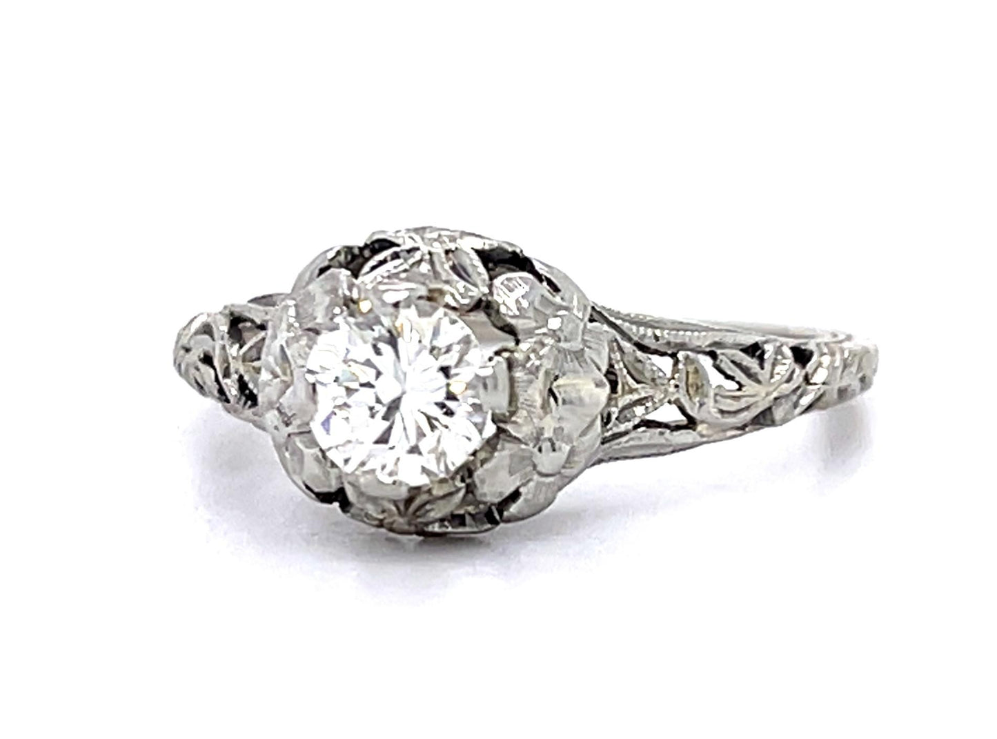 Original Art Deco .45ct Old European Diamond 18KW Ring (Vintage 1930s)