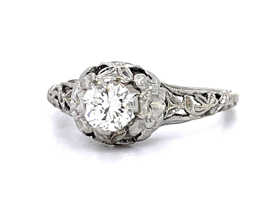 Original Art Deco .45ct Old European Diamond 18KW Ring (Vintage 1930s)