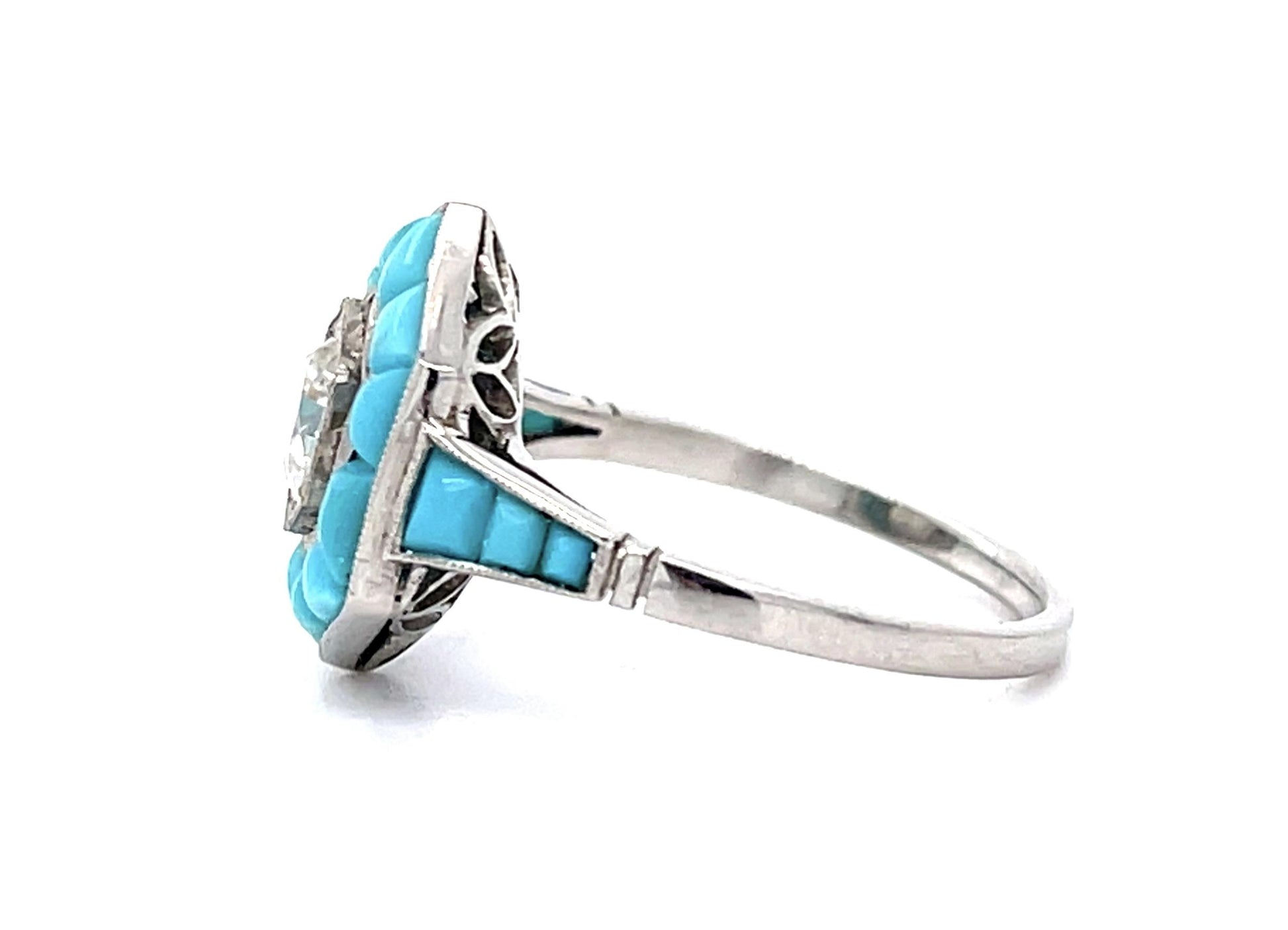 .60ct Old European Diamond + Turquoise Platinum Handmade Ring