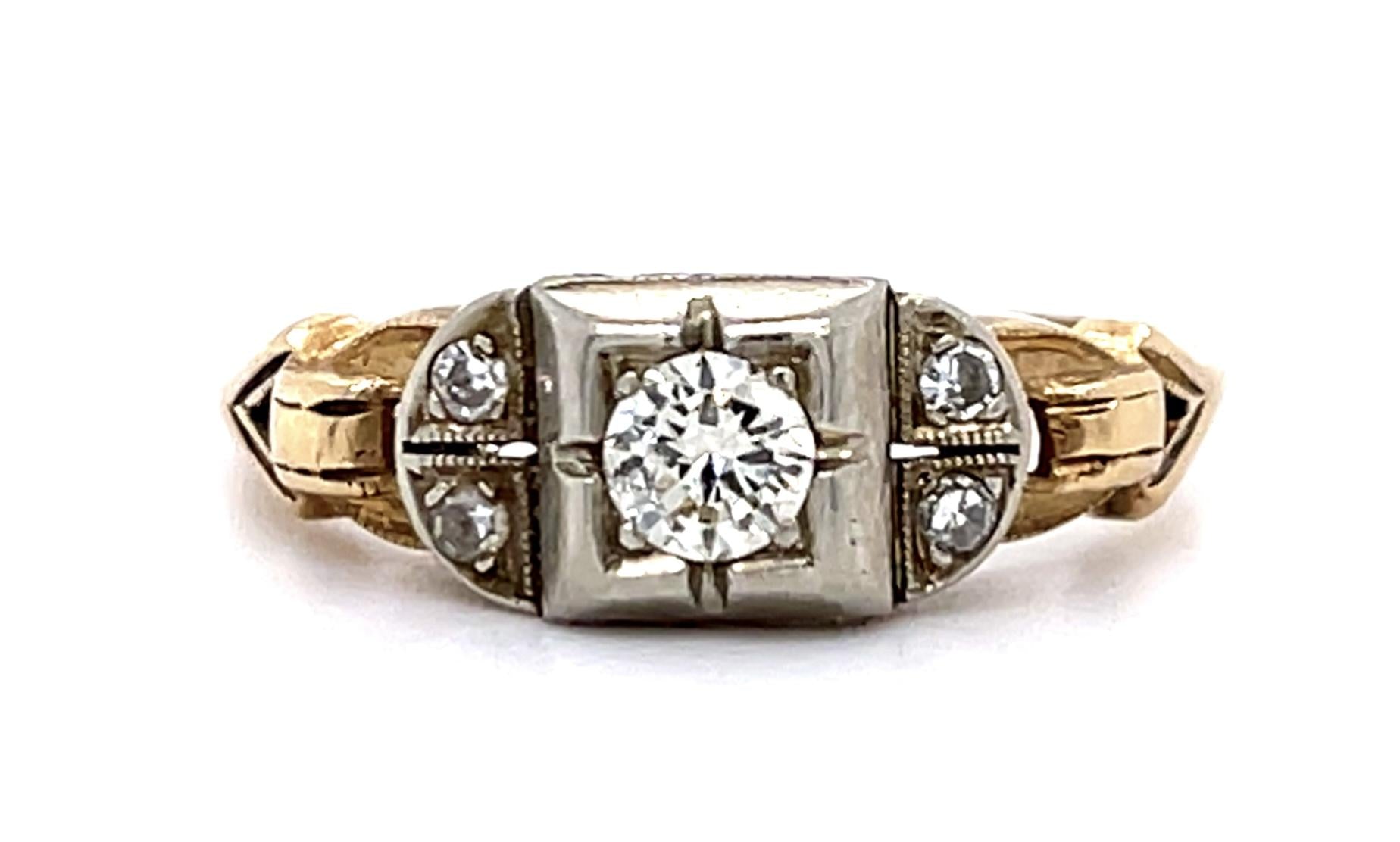 Original Art Deco .20ct Old European Diamond 14K 2 Tone Ring (Vintage 1930s)