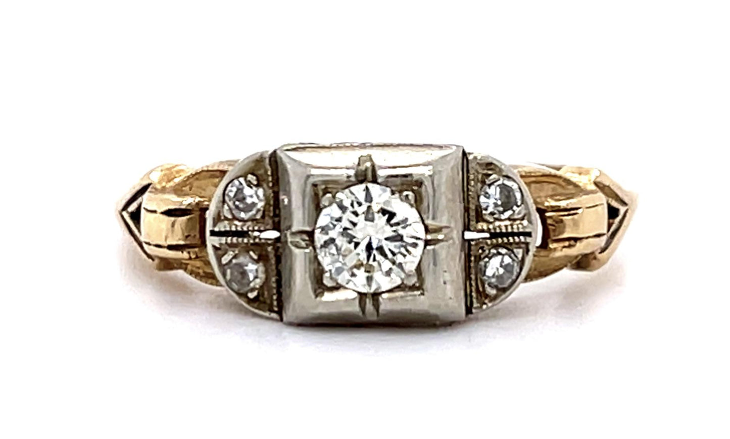 Original Art Deco .20ct Old European Diamond 14K 2 Tone Ring (Vintage 1930s)