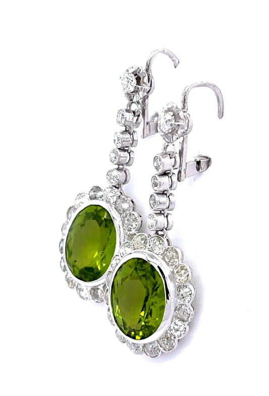 12ct Peridot 18KW Drop Earrings (Vintage 1940s)