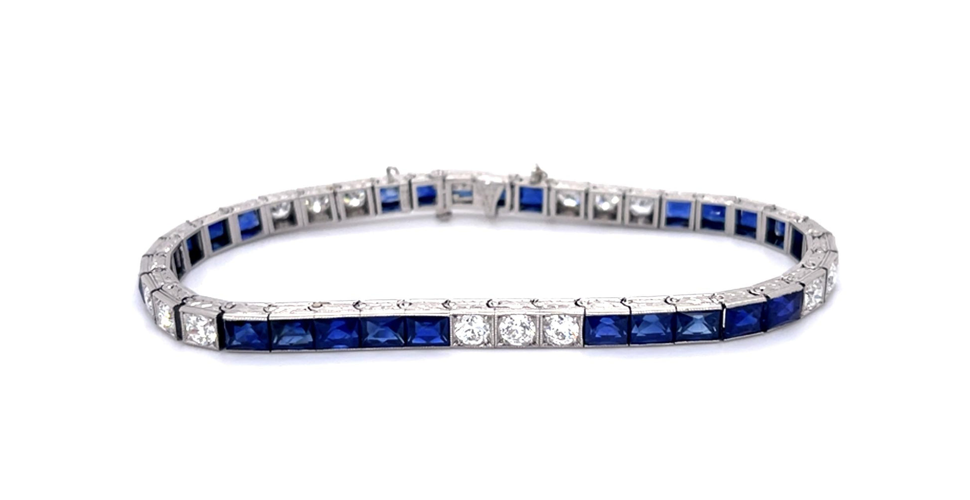 Original Art Deco 8.75ct No Heat Cambodia Royal Blue Sapphire Line Bracelet