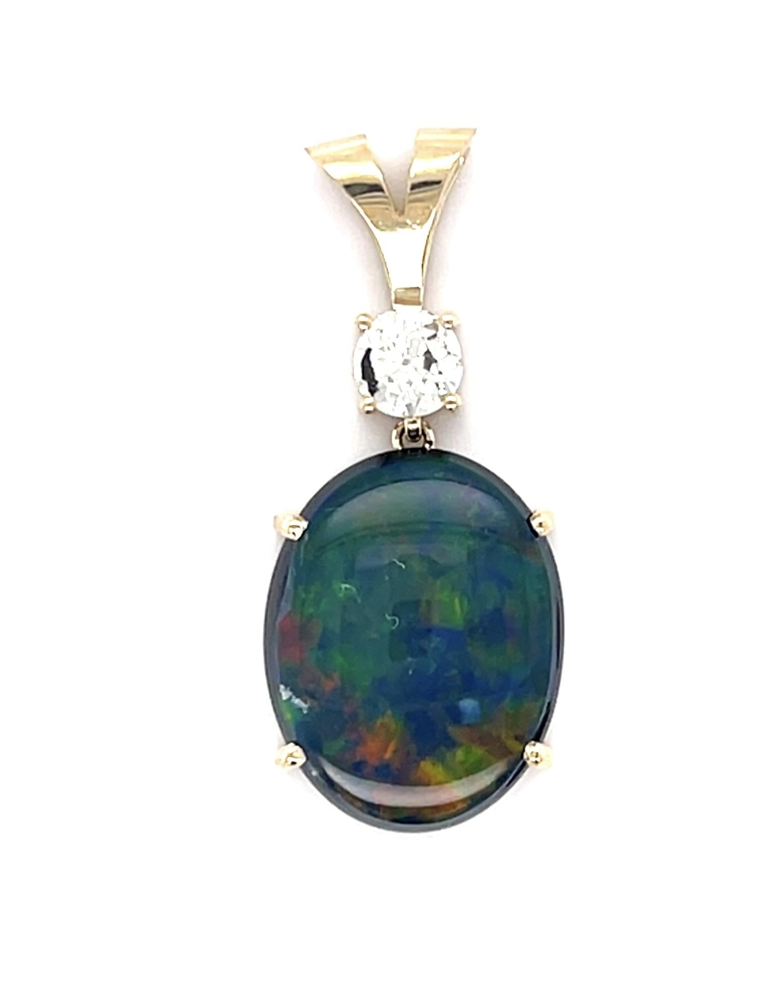3.74ct Australian Opal with an Onyx Backing 10KY Pendant .23ct Diamond