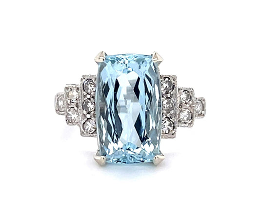 4ct Aquamarine Platinum Ring (Vintage 1930s)