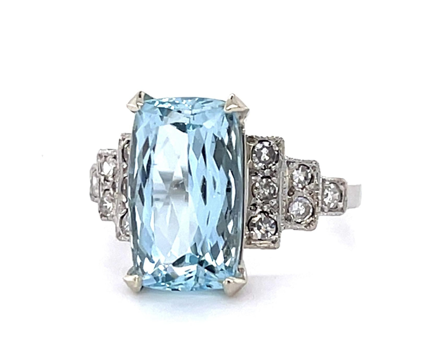 4ct Aquamarine Platinum Ring (Vintage 1930s)