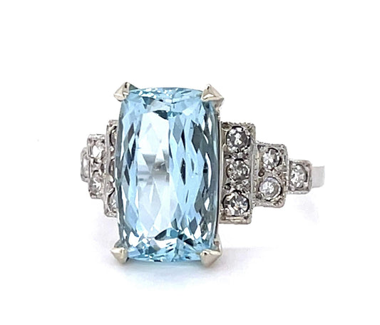 4ct Aquamarine Platinum Ring (Vintage 1930s)