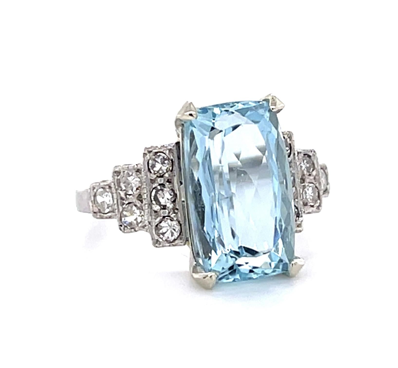 4ct Aquamarine Platinum Ring (Vintage 1930s)