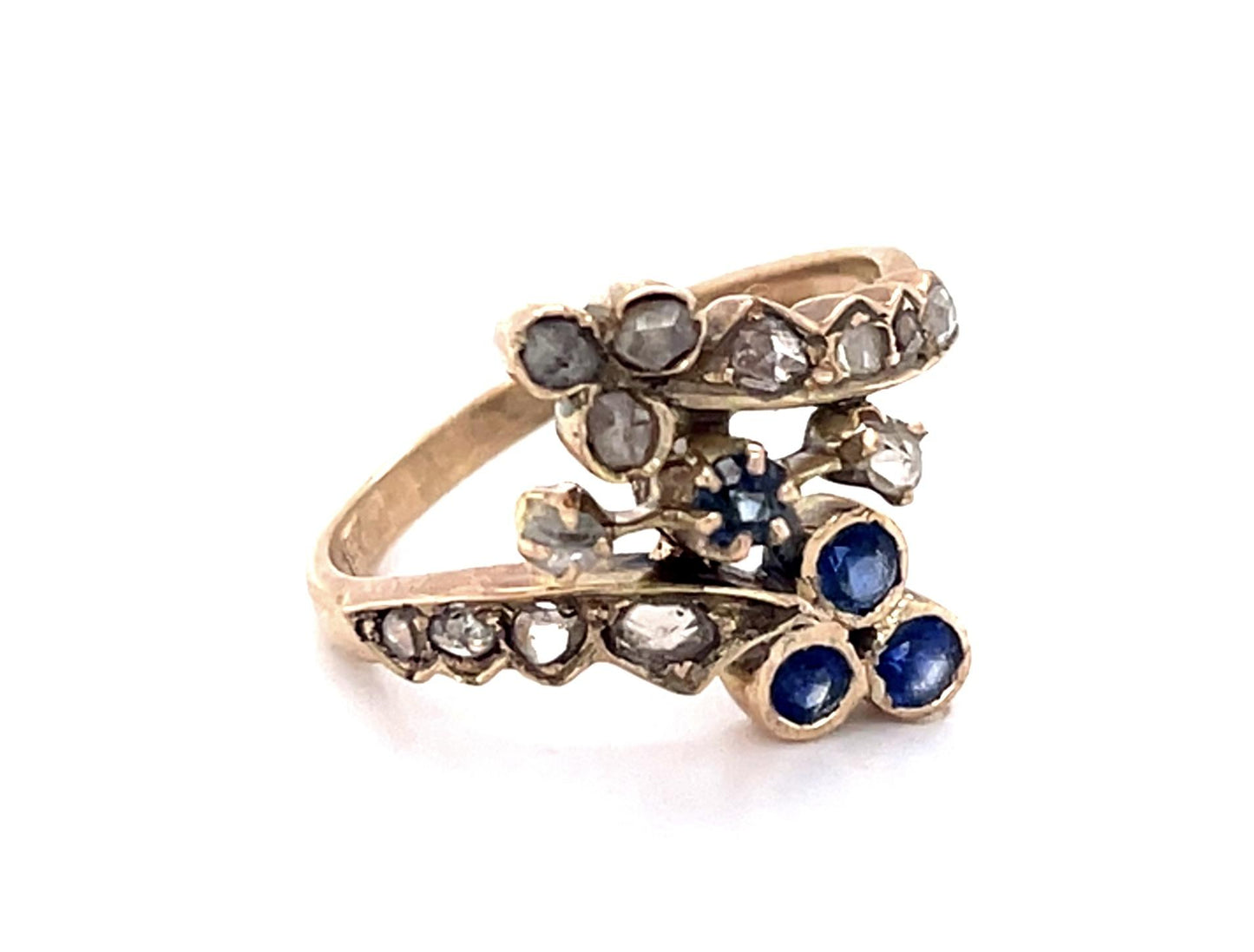 Original Victorian .70ct Rose-cut Diamond .36ct Sapphire 14KY Ring