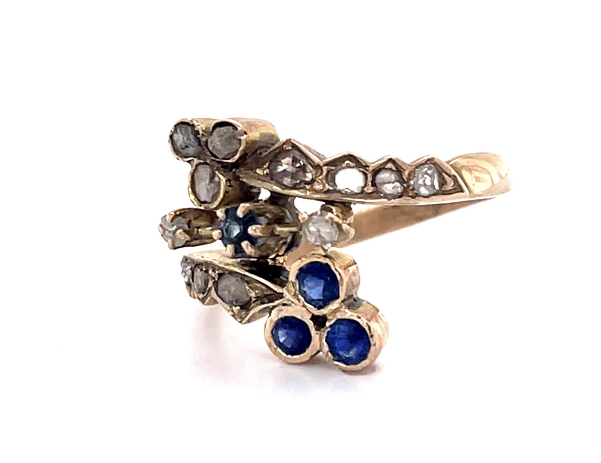 Original Victorian .70ct Rose-cut Diamond .36ct Sapphire 14KY Ring