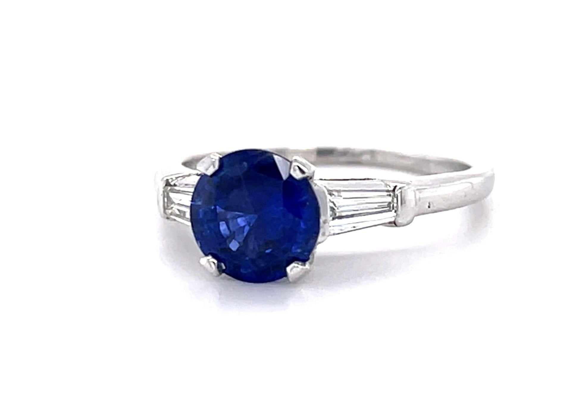 1.68ct Royal Blue Sapphire (No Cert) Platinum Ring (Estate 1970s)