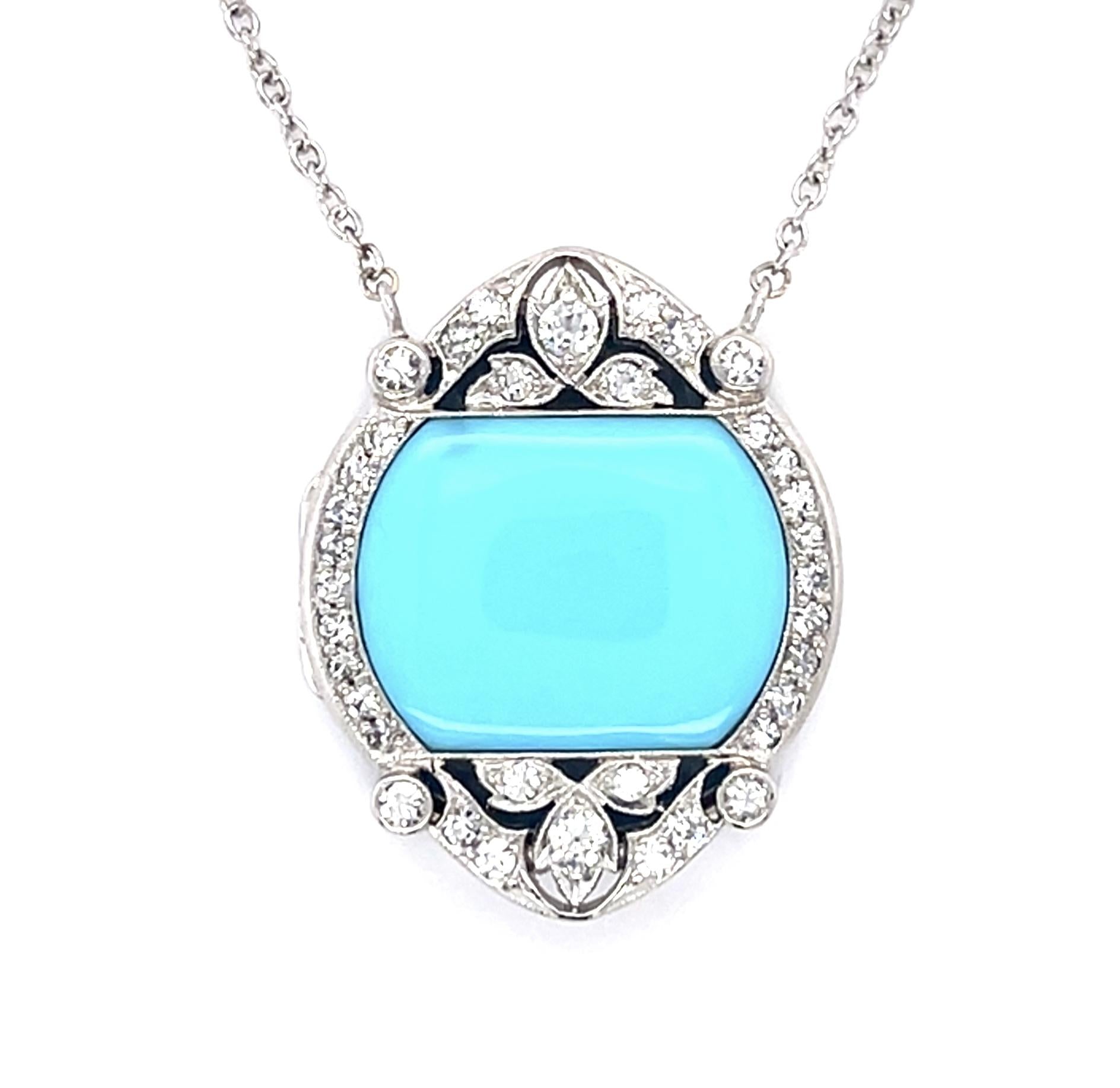 Art Deco 6ct Turquoise PT Pendant (Antique 1920s)