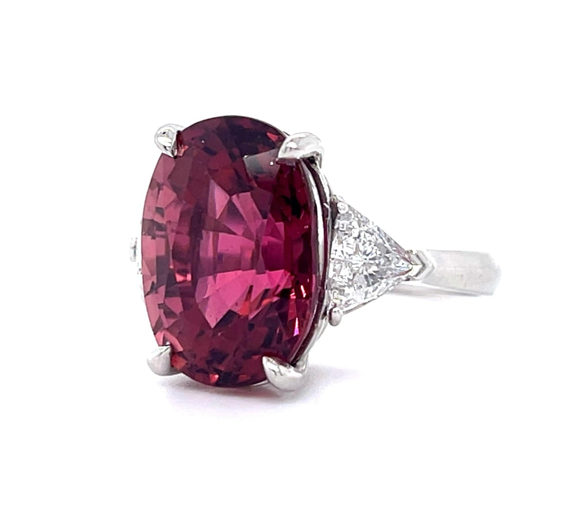11.31ct Reddish Pink Tourmaline .98ct Trillion Diamond PT Ring