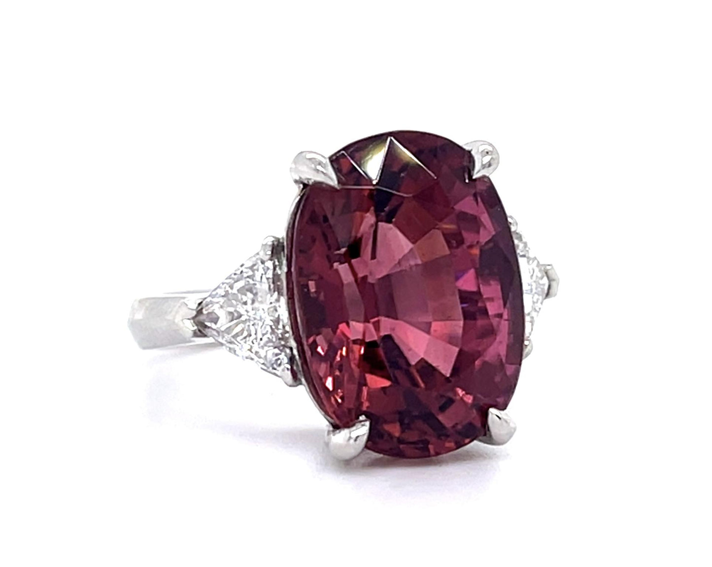 11.31ct Reddish Pink Tourmaline .98ct Trillion Diamond PT Ring