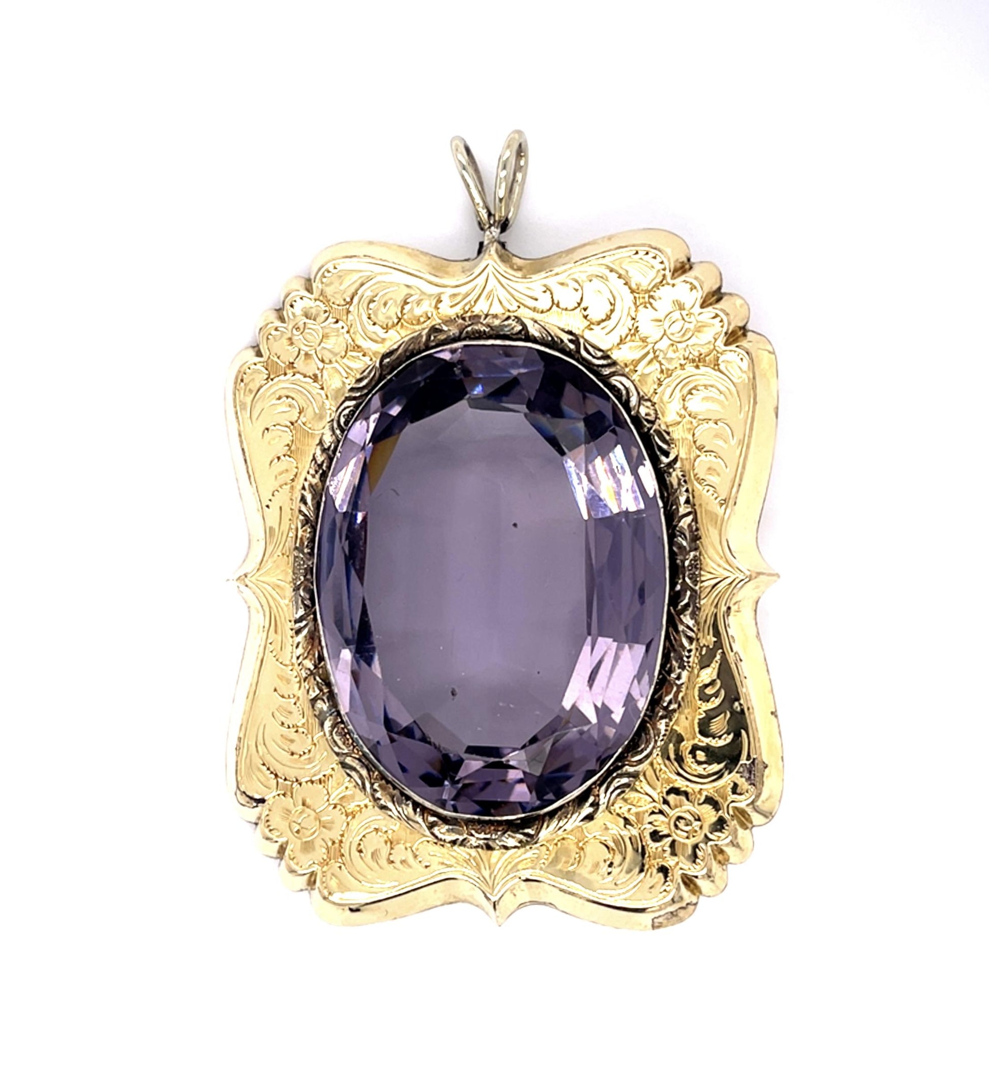 Original Victorian 100ct Amethyst 14KY Pendant (Antique 1860s)