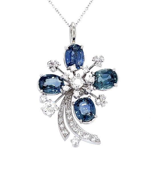 Original 11ct No Heat Ethiopian Sapphire Platinum Pendant (Vintage 1940s)